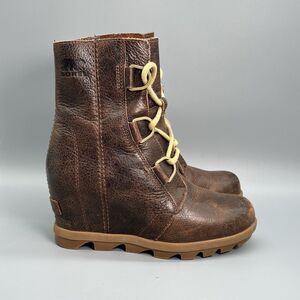 Sorel Joan of Arctic Wedge II Boots Women's 5 Brown Leather Lace Up Waterproof
